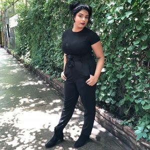 Black Belted Paperbag Pants